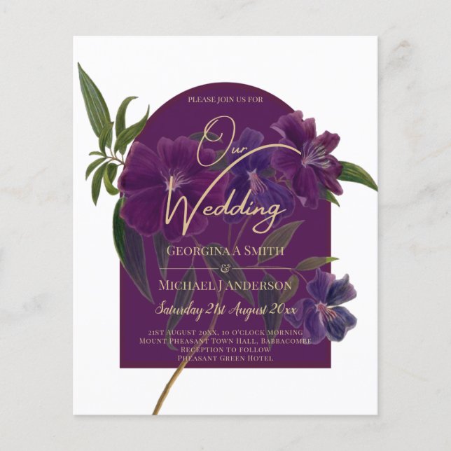 Lámina Boda Verde de Plomo de Hierro Morado Floral (Anverso)