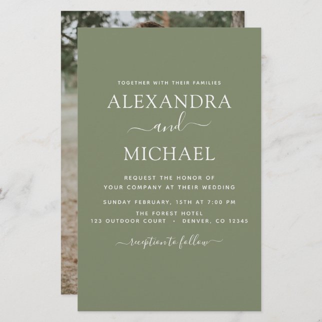 Lámina Boda verde sabio del presupuesto con invitación de (Anverso / Reverso)