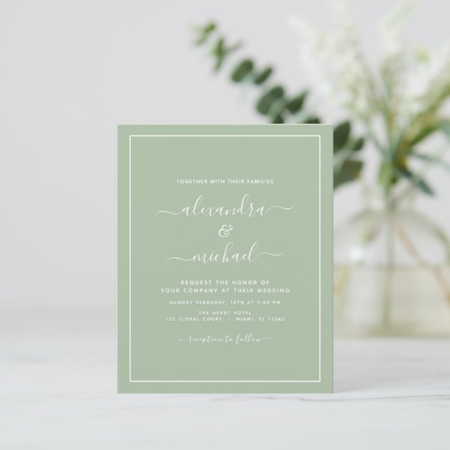 Lámina Boda verde sabio del presupuesto tipografía modern (Anverso de pie)