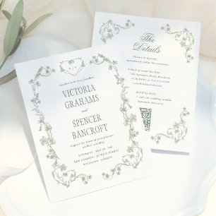 Lámina Boda Vintage Sage Verde Todo en Uno Presupuesto
