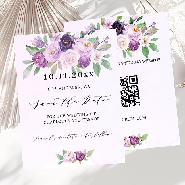 Lámina Boda violeta floral código QR presupuesto guardar  (Subido por el creador)