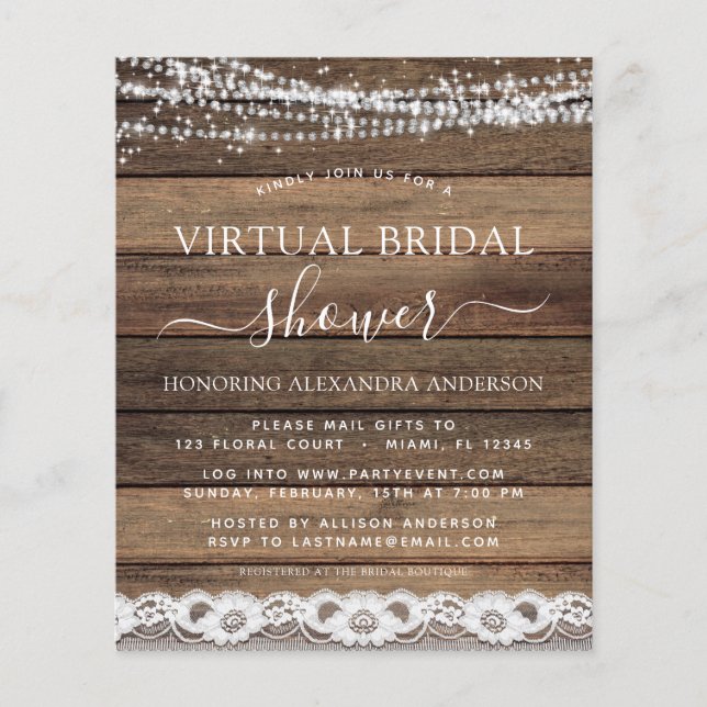 Lámina Boda virtual con presupuesto Lazo rústico de granj (Anverso)