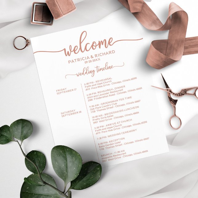 Lámina Boda Weekend Itinerary Timeline Rosa Gold (Subido por el creador)