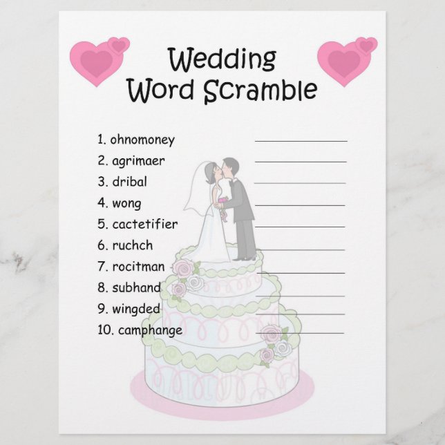 Lámina Boda Word Scramble (Anverso)