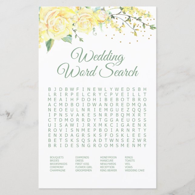 Lámina Boda Word Search Roses Amarillo Shower Game (Anverso)