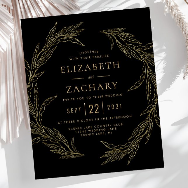 Lámina Boda Wreath Black del follaje botánico de oro pres (Subido por el creador)