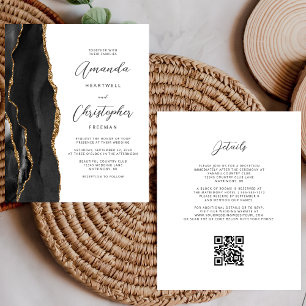 Lámina Bodas con código QR de ágata negra dorada económic