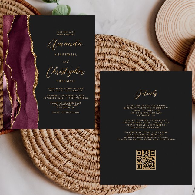 Lámina Bodas con código QR de oro de ágata de Borgoña de  (Subido por el creador)