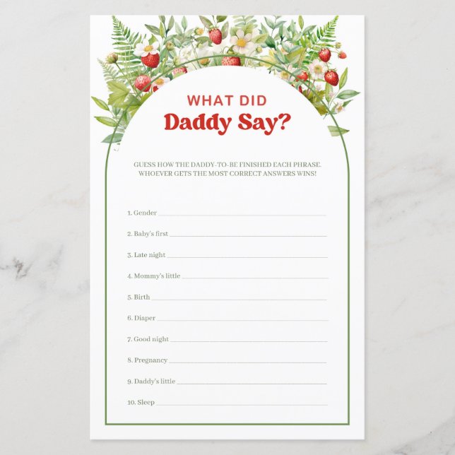 Lámina Boho Arch Berry Sweet What Do Daddy Say Game (Anverso)