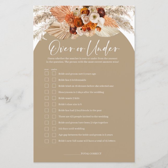 Lámina Boho arch terracotta pampas sobre o debajo del jue (Anverso)