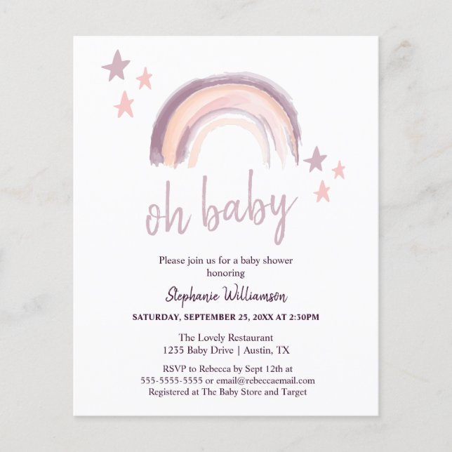 Lámina Boho arcoiris presupuestal oh bebé Baby Shower ros (Anverso)