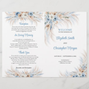 Lámina Boho Azul Flores y Rosas Marfil Pampas