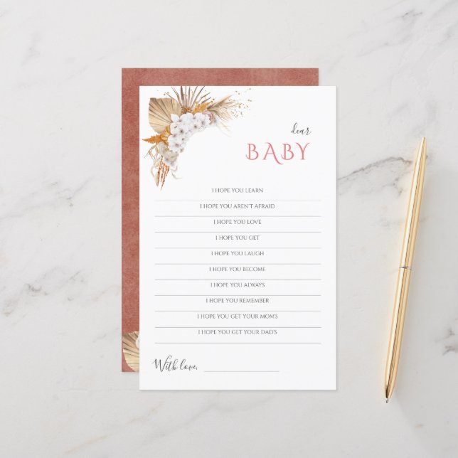 Lámina Boho Baby Shower Game Dear Baby Wiers Card (Anverso/Reverso In Situ)