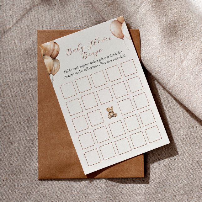 Lámina Boho Bear Balloon Baby Shower Bigo Game (Boho Bear Balloon Baby Shower Bigo Game)