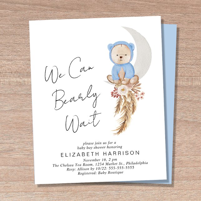 Lámina Boho Bear Bearly Wait Baby Boy Shower Invitación (Subido por el creador)