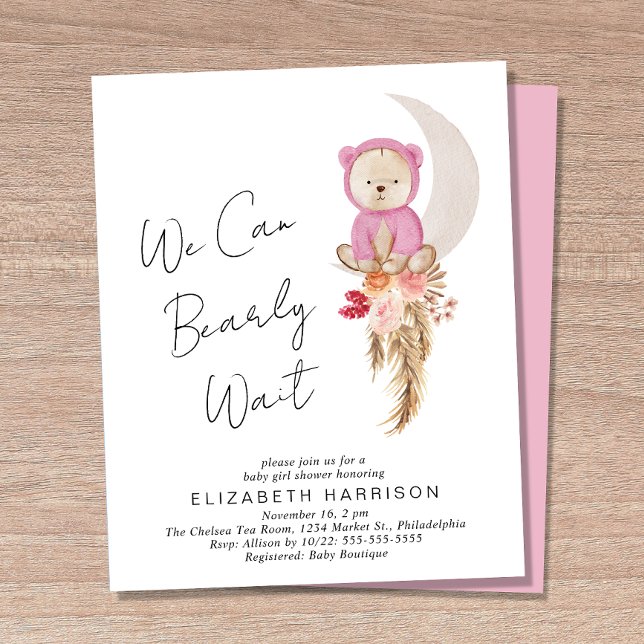 Lámina Boho Bear Bearly Wait Baby Girl Invitación A La Du (Subido por el creador)