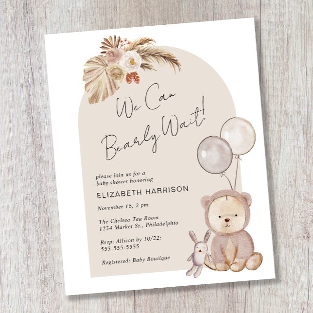 Lámina Boho Bearly Wait Teddy Bear Invitación Baby Shower (Subido por el creador)