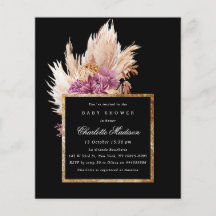 Boho Black, Invitación Baby Shower Gold