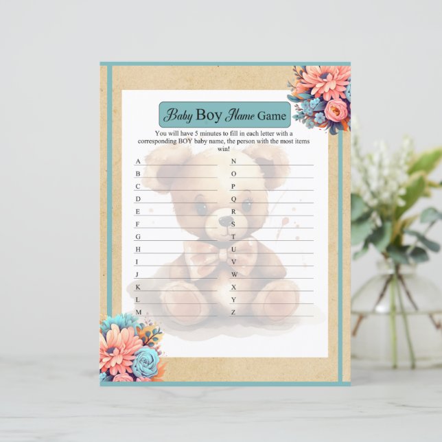 Lámina Boho Blue Bear Baby Boy (Anverso de pie)