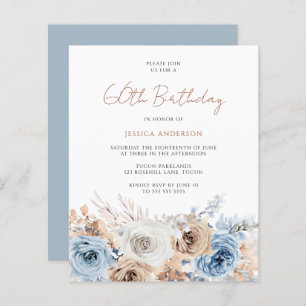 Lámina Boho Blue Floral Budget Invitación a los 60 Años
