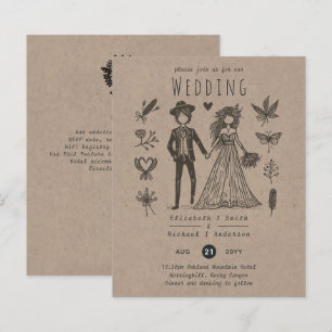 Lámina Boho Boda Personalizado Bride Groom Handdraw