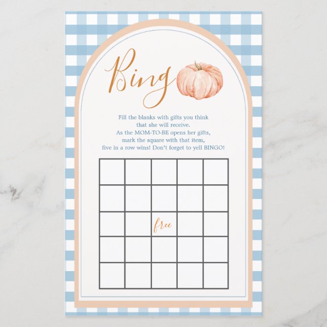Lámina Boho Boho Blue Gingham Juego de Bingo de Primer Cu (Anverso)
