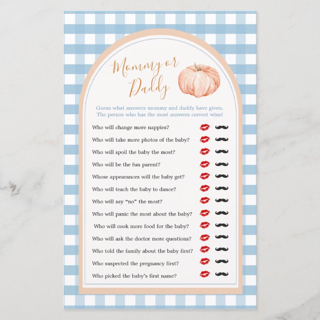 Lámina Boho Boho Blue Gingham Mommy or Daddy Game (Anverso)