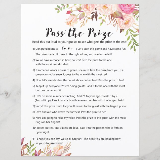 Lámina Boho Bridal Shower Game - Pasa el premio (Anverso)