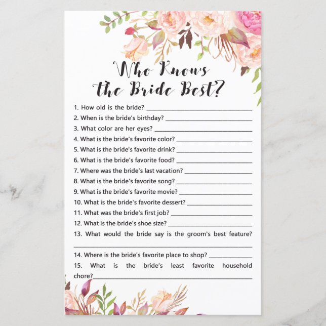 Lámina Boho Bridal Shower Game - Quién conoce mejor a la  (Anverso)