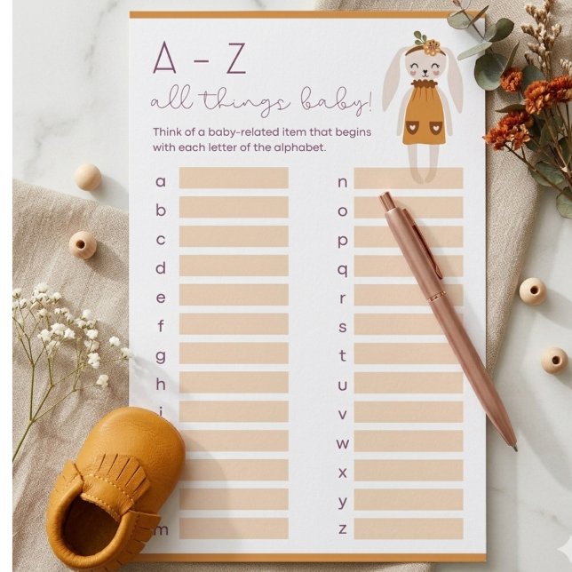 Lámina Boho Bunny Floral Baby Shower Activity (Baby shower game)