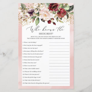 Lámina Boho Burgundy Floral quien conoce mejor a la novia