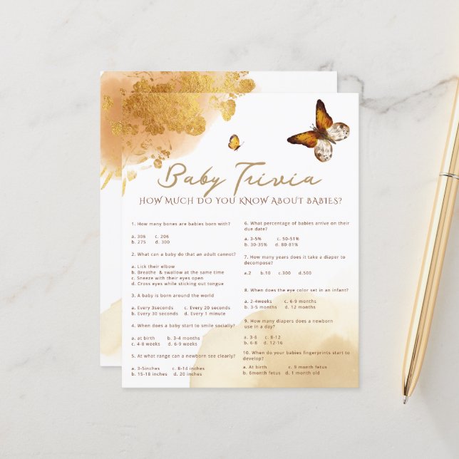 Lámina Boho Butterfly Baby Trivia Juego de Baby Shower (Anverso/Reverso In Situ)