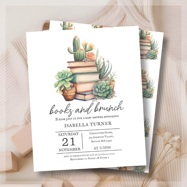 Lámina Boho Cactus Books & Brunch Baby Shower Invitación (Subido por el creador)