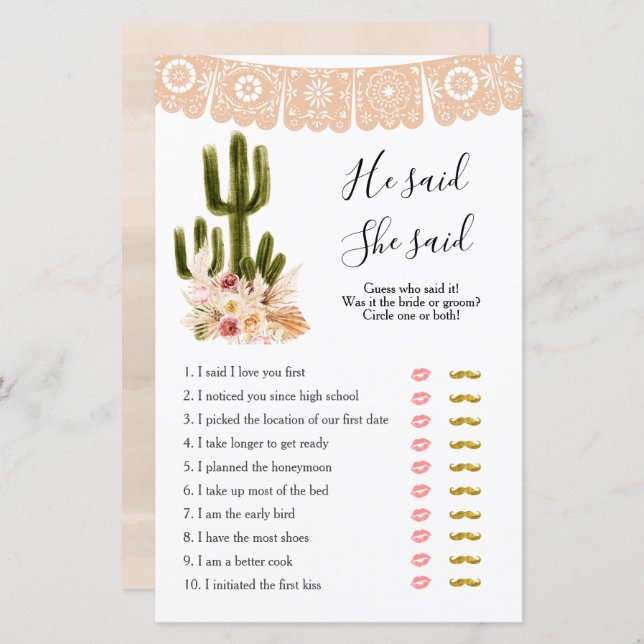 Lámina Boho Cactus Taco acerca del amor Dijo que dijo jue (Anverso / Reverso)