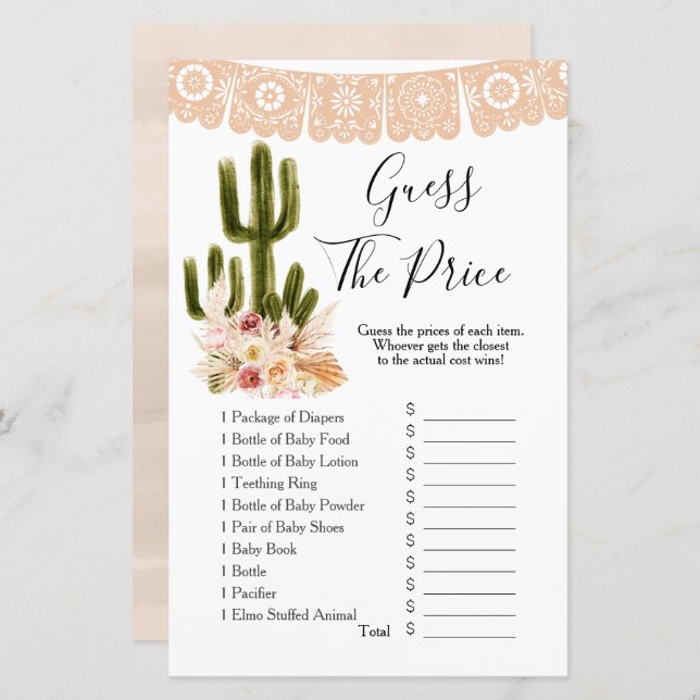 Lámina Boho Cactus Taco sobre Love Adivina el precio Jueg (Anverso / Reverso)