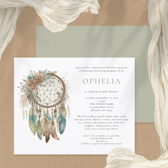 Lámina Boho de presupuesto Dreamcatcher Sage Bohemian Bab (Front and back)
