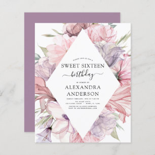 Lámina Boho de presupuesto Dusty Purple Sweet 16 cumpleañ