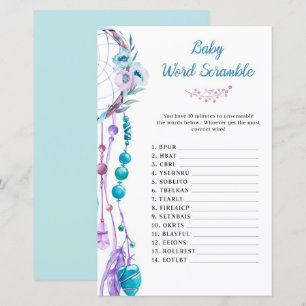 Lámina Boho Dreamcatcher Baby Shower Word Scramble