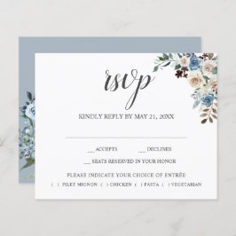 Lámina Boho Dusty Blue Beige Flores Script Wedding RSVP