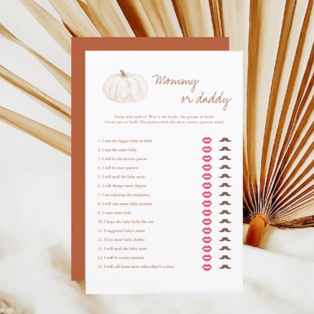 Lámina Boho Fall Bompkin Mami or Daddy Game Cards (Subido por el creador)