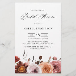 Lámina Boho Fall Flores Bridal Shower Invitación
