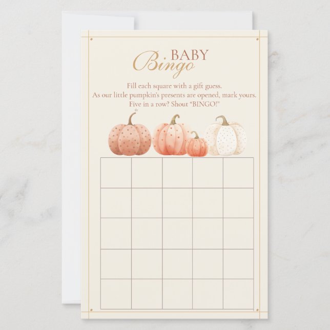 Lámina Boho Fall Polka Dot Pumpkins Baby Shower Bingo (Anverso)
