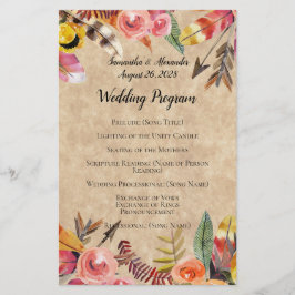 Lámina Boho Feathers Flores Flores Boda Rústico