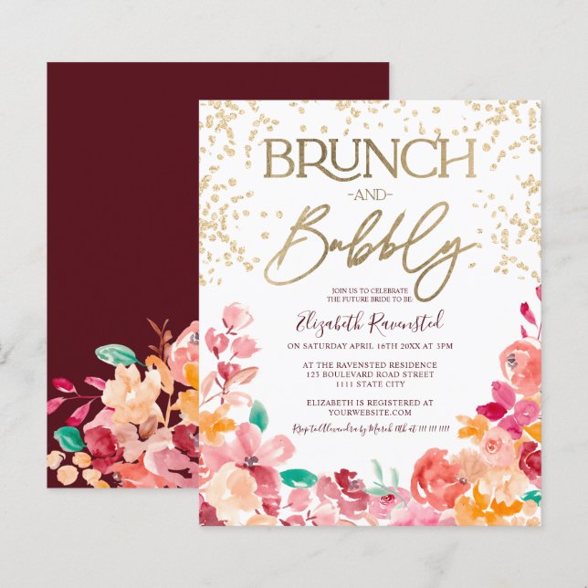 Lámina Boho floral brunch burbuja de la ducha de novia pr (Anverso / Reverso)