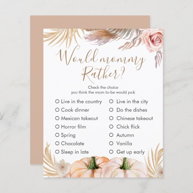 Lámina Boho Floral Calabaza Cae Juego de Personalizado Ba (Anverso / Reverso)