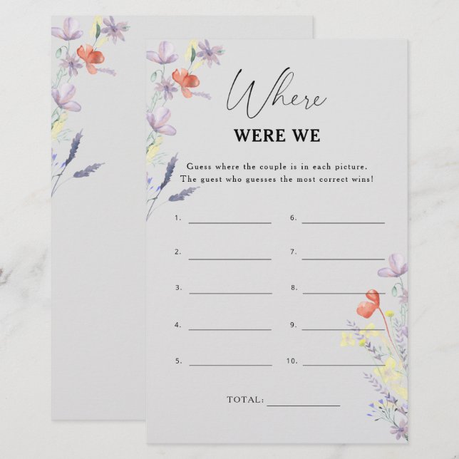 Lámina Boho Floral Dónde estábamos los juegos de ducha de (Anverso / Reverso)