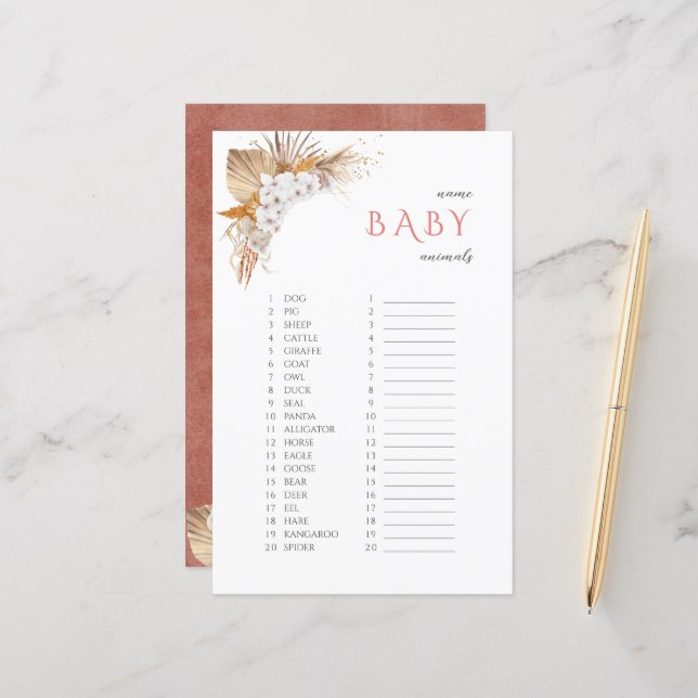 Lámina Boho Floral Name Baby Animals Juego de Baby Shower (Anverso/Reverso In Situ)