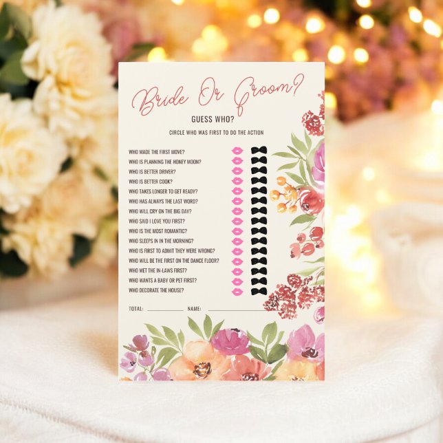 Lámina ¿Boho Floral "Novia o Groom"? Juego de ducha de no (Boho Floral "Bride or Groom?" Bridal Shower Game)