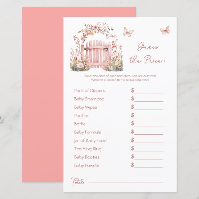 Lámina Boho Floral Pink Garden Baby Shower Precio Adivant (Anverso / Reverso)