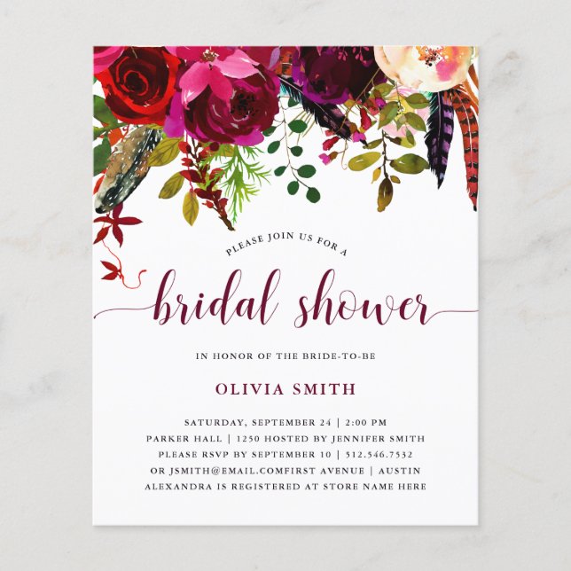 Lámina Boho Floral | PRESUPUESTO Invitación a la ducha de (Anverso)
